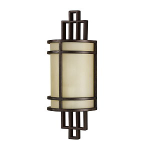 Бра бронзового цвета с полукруглым матовым стеклянным плафоном в геометрическом каркасе Feiss