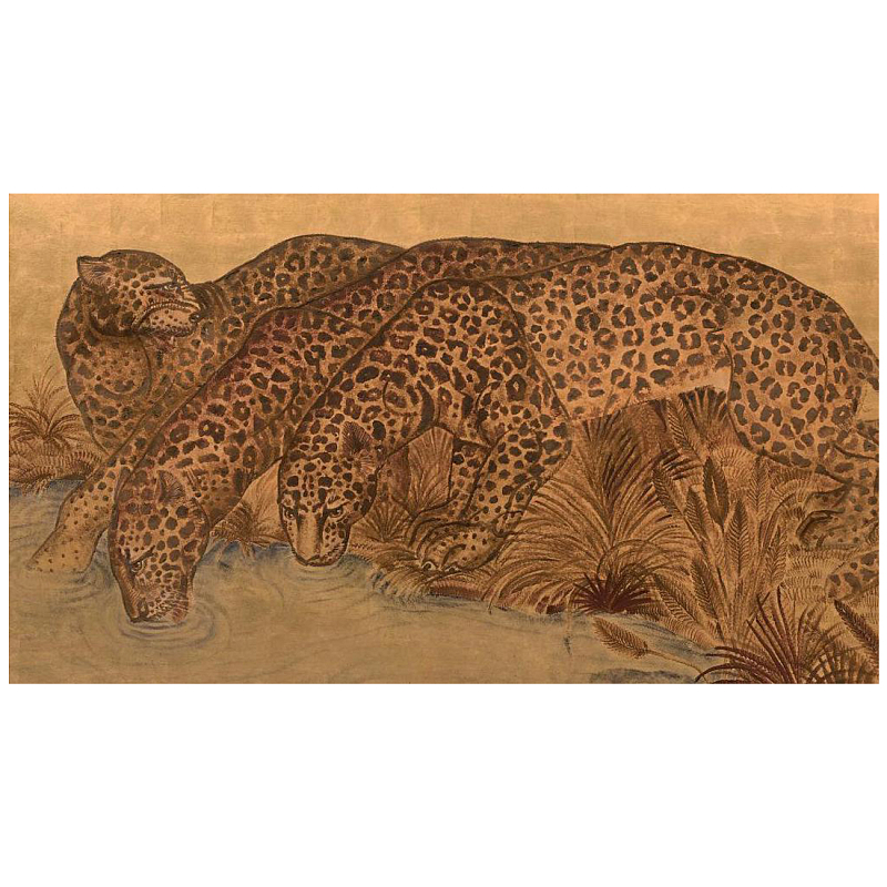 Картина с изображением Леопардов Leopards by stream Коричневый Картина с изображением Леопардов Leopards by stream Коричневый в Новосибирске | Loft Concept