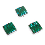 Таблетница карманная квадратная с 2-мя отделениями с зеркалом и накладкой из натуральных камней Малахит Хризоколла Silver Stone Pillboxes варинант исполнения - 4 | Loft Concept в Новосибирске