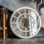 Зеркало настенное в белой металлической раме в виде часов Mirror Tower Clock варинант исполнения - 4 | Loft Concept в Новосибирске