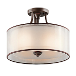 Потолочный светильник с двойным цилиндрическим плафоном из белого стекла и прозрачной органзы Kichler варинант исполнения - 1 | Loft Concept в Новосибирске