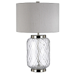 Настольная лампа с цилиндрическим абажуром и прозрачным стеклянным основанием Quintiesse варинант исполнения - 1 | Loft Concept в Новосибирске