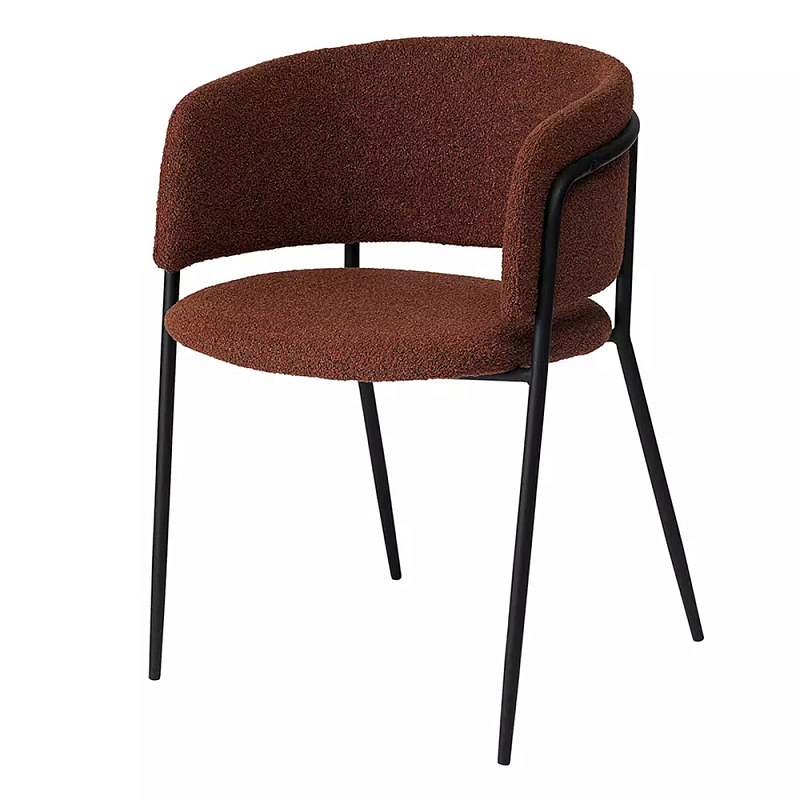 Стул полукруглый мягкий с буклированной обивкой Chair with Boucle Upholstery Черный Терракотовый в Новосибирске | Loft Concept 