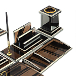 Настольный письменный набор с часами из природного камня обсидиана Team leader варинант исполнения - 4 | Loft Concept в Новосибирске