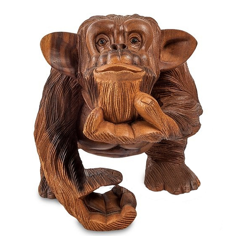 Статуэтка деревянная в виде обезьяны Wooden Monkey Коричневый в Новосибирске | Loft Concept 