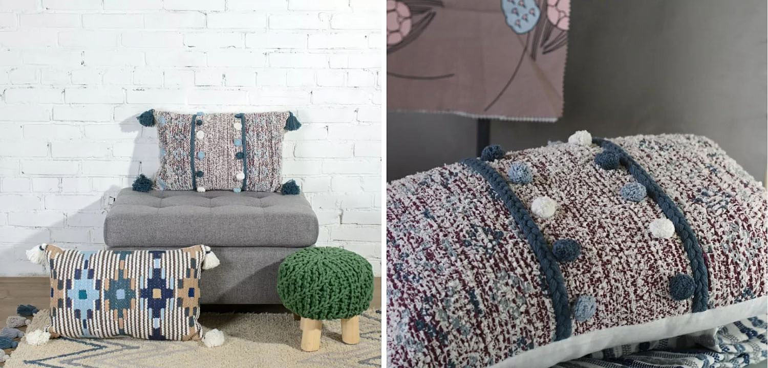 Подушка Lari Blue Ikat с кисточками Подушка Lari Blue Ikat с кисточками - Loft-Concept в Новосибирске
