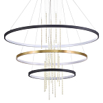 Люстра подвесная с 3-мя круглыми подвесами в черном и золотистом цвете и вертикальными подвесками Ring Horizontal варинант исполнения - 1 | Loft Concept в Новосибирске