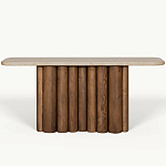 Консоль с овальной столешницей и фактурным деревянным основанием Enzo варинант исполнения - 2 | Loft Concept в Новосибирске