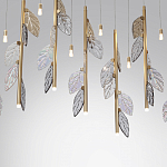 Люстра с золотистыми трубками и прозрачными стеклянными листьями на подвесах Sylva  варинант исполнения - 6 | Loft Concept в Новосибирске