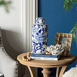 Ваза цилиндрической формы с крышкой и синим цветочным узором на белом фоне Blue & White Ornament варинант исполнения - 6 | Loft Concept в Новосибирске