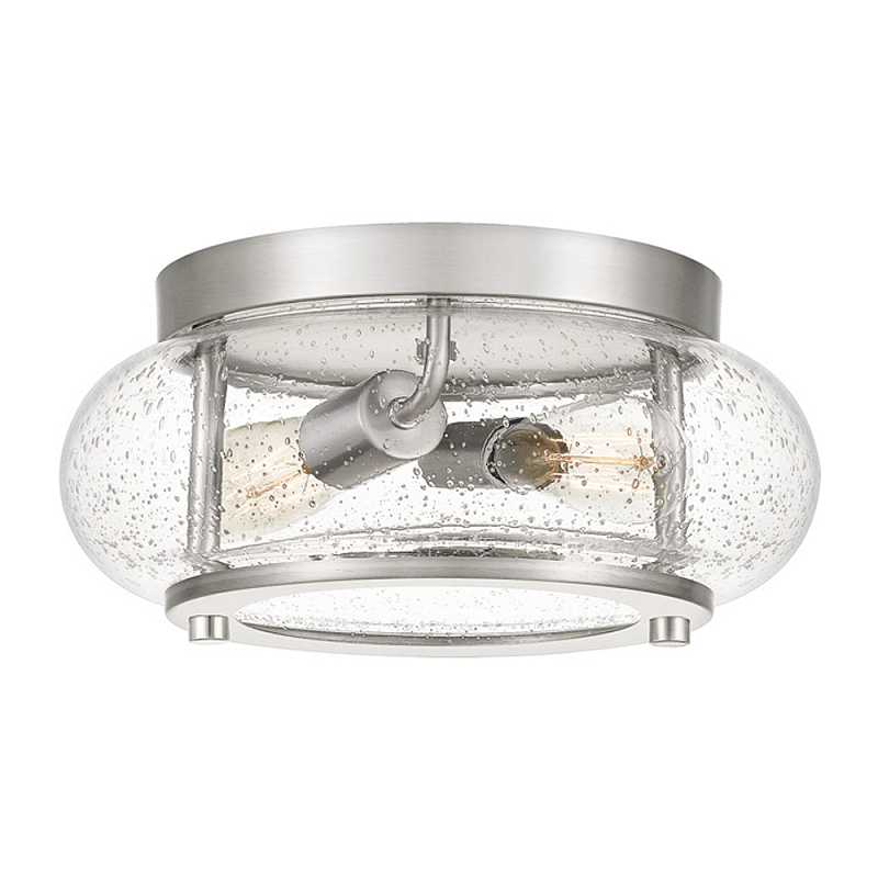 Потолочный светильник цвета никель с плафоном из прозрачного фактурного стекла Quoizel Никель Прозрачное Стекло в Новосибирске | Loft Concept 