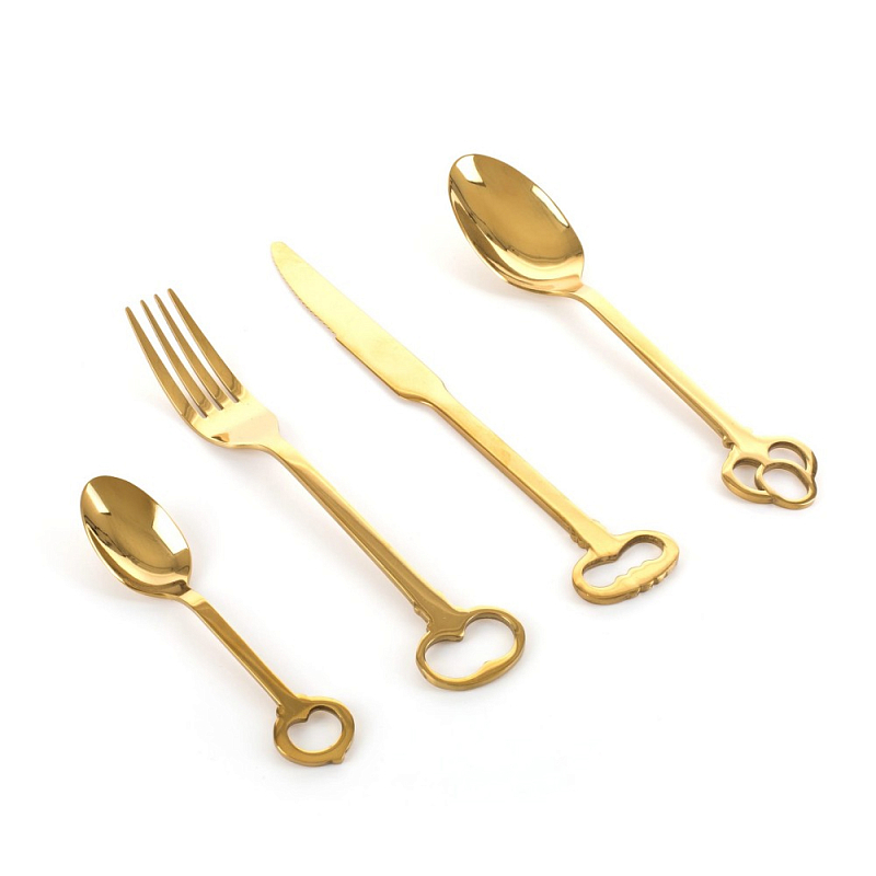 Набор столовых приборов Seletti Keytlery Gold set of 6 Золотой в Новосибирске | Loft Concept 