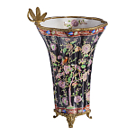 Ваза из фарфора черная с цветочной росписью и бронзовой стрекозой Spring Garden варинант исполнения - 3 | Loft Concept в Новосибирске