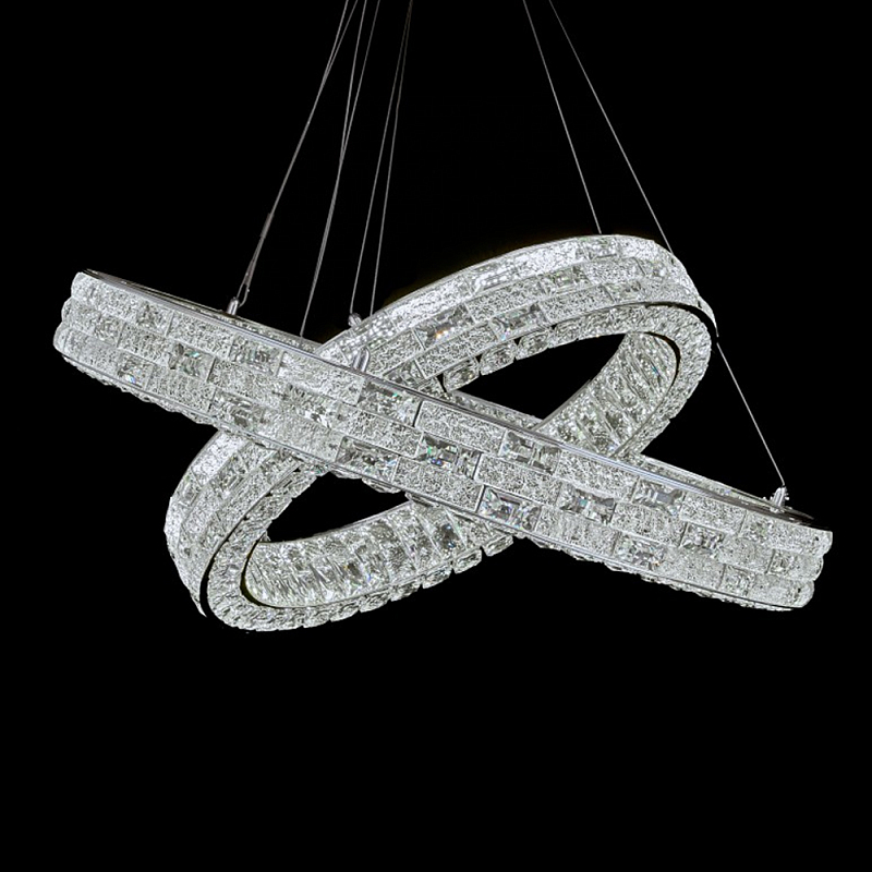 Люстра на 2 кольца с текстурной огранкой Reflection of Reality Хром Прозрачный в Новосибирске | Loft Concept 