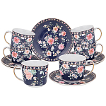 Чайный сервиз из фарфора синий на 6 персон 14 предметов Flower Porcelain Collection варинант исполнения - 1 | Loft Concept в Новосибирске