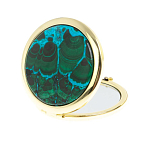 Зеркало карманное складное круглое из натурального камня Малахит с Хризоколлой в подарочной упаковке Gold Stone Mirrors варинант исполнения - 2 | Loft Concept в Новосибирске