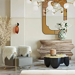 Дизайнерский журнальный стол округлой формы чёрный с золотой столешницей Fufem варинант исполнения - 2 | Loft Concept в Новосибирске