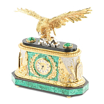 Часы настольные из натурального камня Малахит с декором в виде орла в подарочной коробке Eagle Stone Clock варинант исполнения - 3 | Loft Concept в Новосибирске