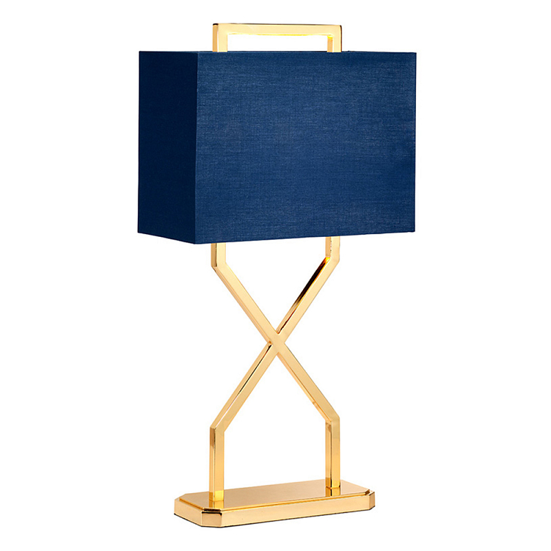 Настольная лампа с основанием из полированного золота и прямоугольным абажуром глубокого синего цвета Elstead Lighting Синий Золотой в Новосибирске | Loft Concept 