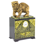 Часы настольные с декором в виде медведя и выдвижным ящиком из натурального камня Змеевик Bear Stone Clock варинант исполнения - 2 | Loft Concept в Новосибирске