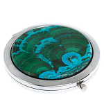 Зеркало карманное складное круглое из натурального камня Малахит с Хризоколлой в подарочной упаковке Silver Stone Mirrors варинант исполнения - 1 | Loft Concept в Новосибирске