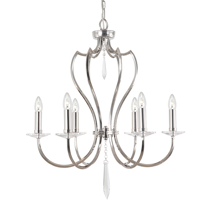 Люстра цвета никель с 6-ю лампами и стеклянными подвесками Elstead Lighting Никель Прозрачное Стекло в Новосибирске | Loft Concept 