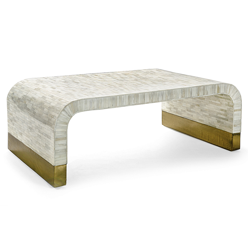 Стол журнальный Белый  BONE INLAY SIDE TABLE-Cream ivory ( слоновая кость ) Золотой в Новосибирске | Loft Concept 