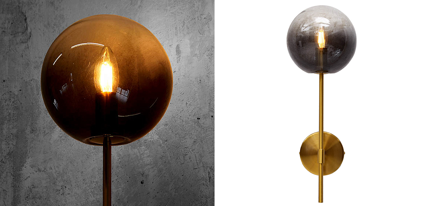Бра стеклянный плафон шар Urmila Wall Lamp Серое стекло Бра стеклянный плафон шар Urmila Wall Lamp Серое стекло - Loft-Concept в Новосибирске