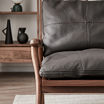 Кресло c каркасом из массива дерева и мягкой кожаной обивкой Walnut Armchair варинант исполнения - 10 | Loft Concept в Новосибирске