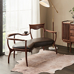 Кушетка с деревянным каркасом и сиденьем из коричневой натуральной кожи Moon Walnut Furniture варинант исполнения - 6 | Loft Concept в Новосибирске