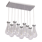 Люстра с 9-ю прозрачными плафонами из стекла в форме капли на прямоугольном потолочном основании цвета хром Lucid Rain  варинант исполнения - 2 | Loft Concept в Новосибирске