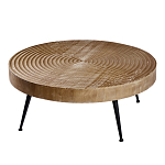 Журнальный столик с круглой фактурной столешницей из натурального дерева Vortex варинант исполнения - 1 | Loft Concept в Новосибирске