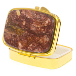 Таблетница карманная прямоугольная с 2-мя отделениями с зеркалом и накладкой из натурального камня Авантюрин Gold Stone Pillboxes варинант исполнения - 2 | Loft Concept в Новосибирске