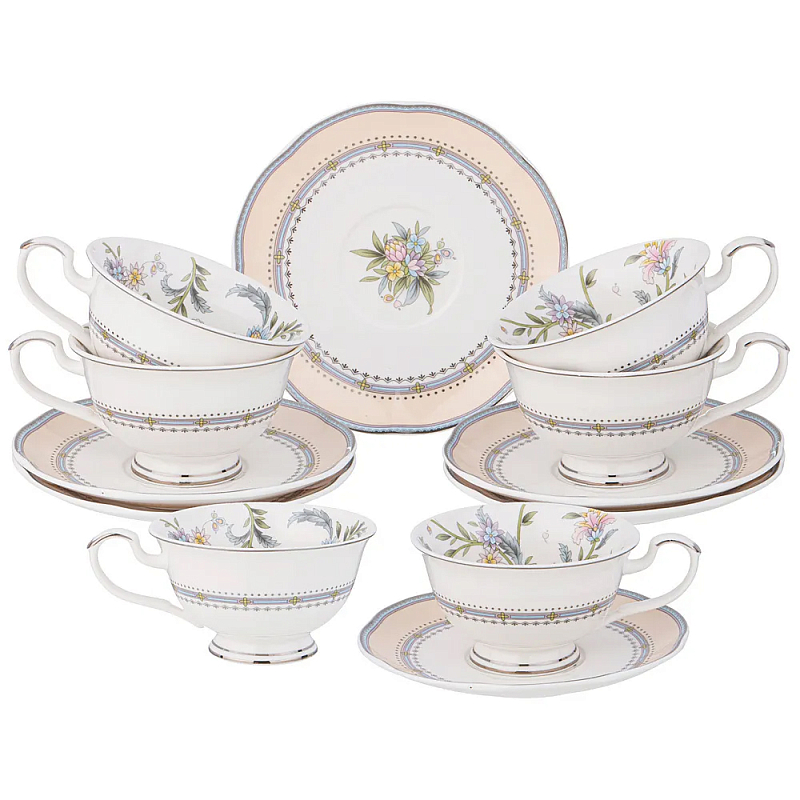 Чайный сервиз из фарфора на 6 персон 12 предметов Tea Flower Set Мульти в Новосибирске | Loft Concept 