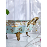 Блюдо прямоугольное из голубого фарфора с ручками и рисунком птиц и цветов Blue Garden варинант исполнения - 4 | Loft Concept в Новосибирске