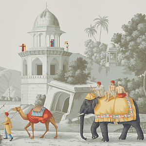 Обои ручная роспись Early Views of India Paille on Crystal Grey scenic paper