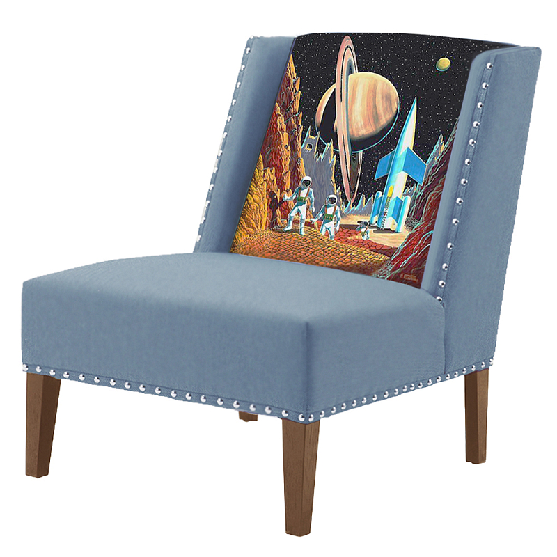 FUN Armchair Retro Futurism Blue Дизайнерское кресло с цветным принтом Серо-голубой в Новосибирске | Loft Concept 