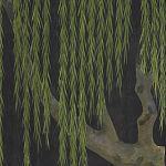 Обои ручная роспись Willow Original colourway on Edo Night painted silk варинант исполнения - 1 | Loft Concept в Новосибирске