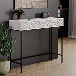 Консоль напольная пыльного белого цвета с выдвижным ящиком с резным орнаментом HEATON CONSOLE OAK варинант исполнения - 3 | Loft Concept в Новосибирске