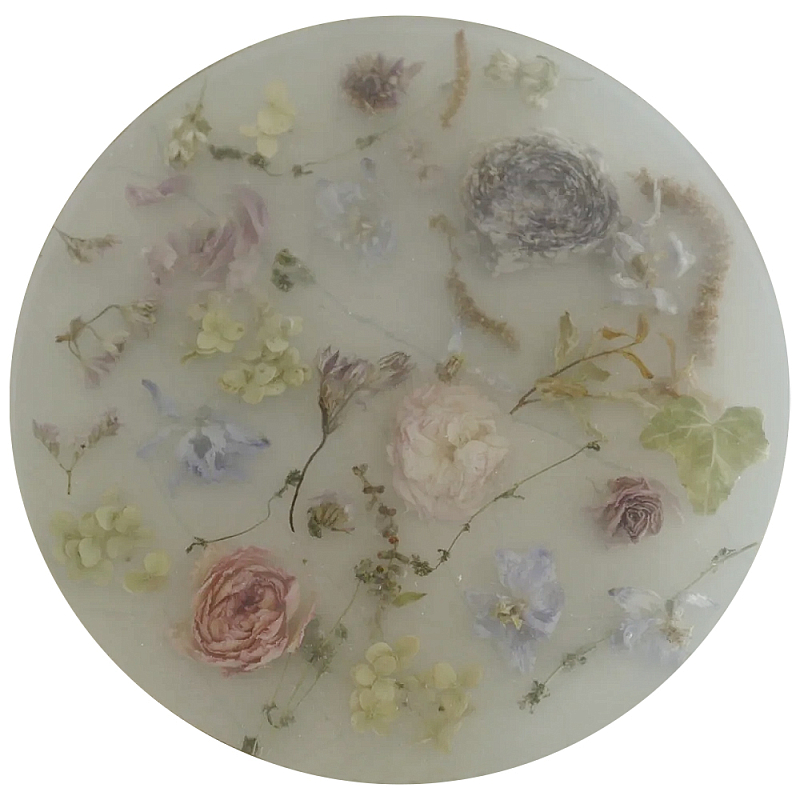 Круглый поднос из эпоксидной смолы с цветами белый Epoxy Resin Flowers Tray White Белый Мульти Круглый поднос из эпоксидной смолы с цветами белый Epoxy Resin Flowers Tray White Белый Мульти в Новосибирске | Loft Concept