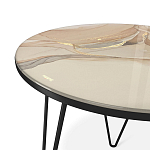 Стол журнальный с круглой столешницей из стекла на 3-х черных ножках Beige Marble варинант исполнения - 3 | Loft Concept в Новосибирске