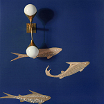 Обои с вышивкой ручной работы Deco Fish Aurum colourway on Caribbean Sea slub silk варинант исполнения - 2 | Loft Concept в Новосибирске