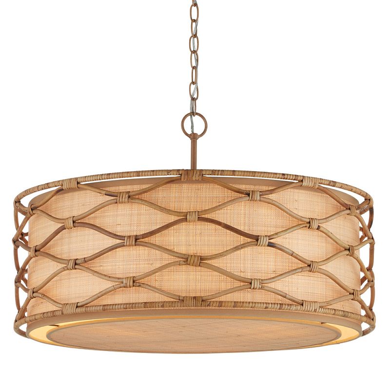 Подвесной светильник  из кованого железа и абажуром из ротанга Wicker Furniture Светло-коричневый  Бежевый в Новосибирске | Loft Concept 