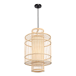 Подвесной светильник из деревянных прутьев с плафоном из натуральной ткани Light Inside the Cell варинант исполнения - 4 | Loft Concept в Новосибирске